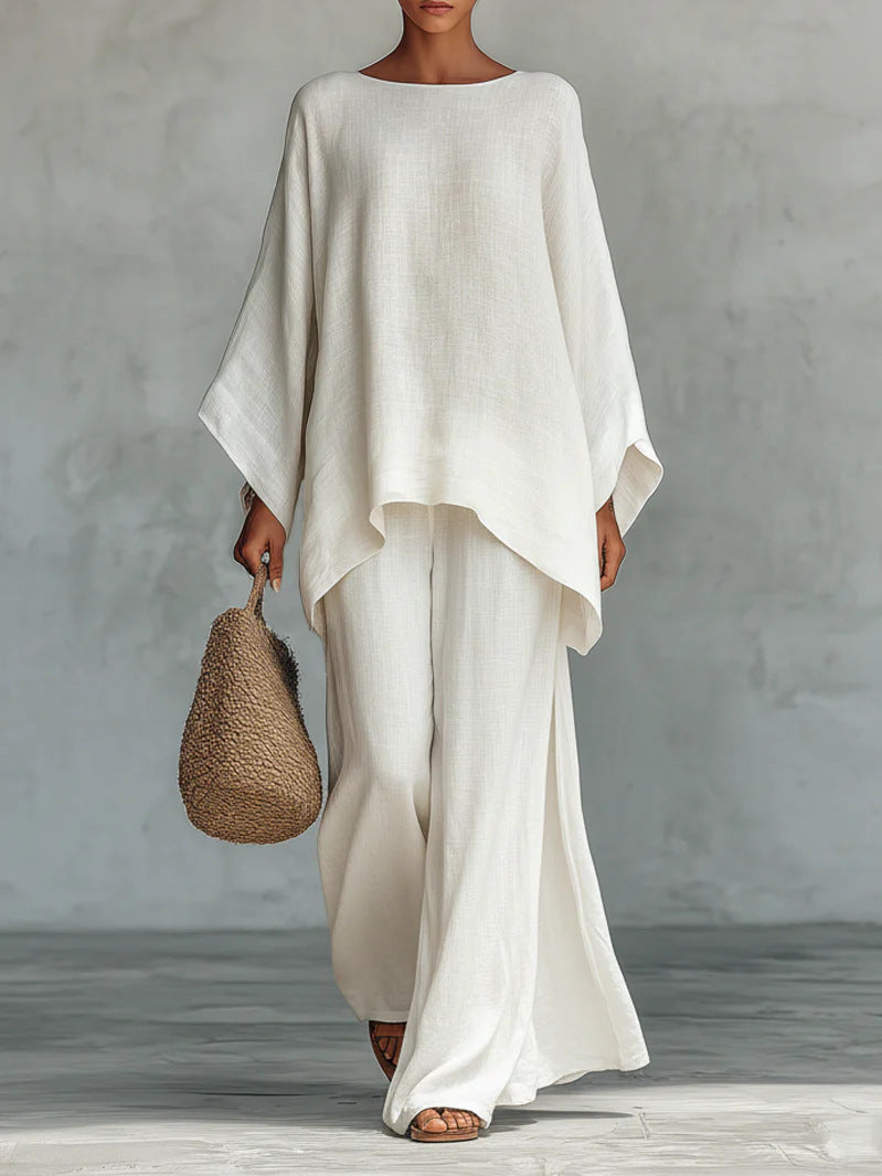 Minimalist 2-Piece Set for Women, Loose Top and Wide-Leg Pants