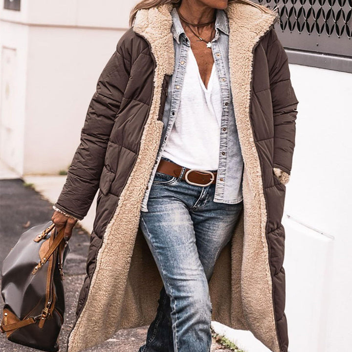Hooded Long Coat for Women, Double-Sided Winter Cardigan Jacket