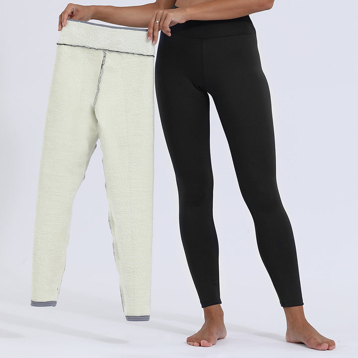 Woman wearing fleece lined leggings