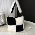 Fluffy plush bucket bag with pearl chain