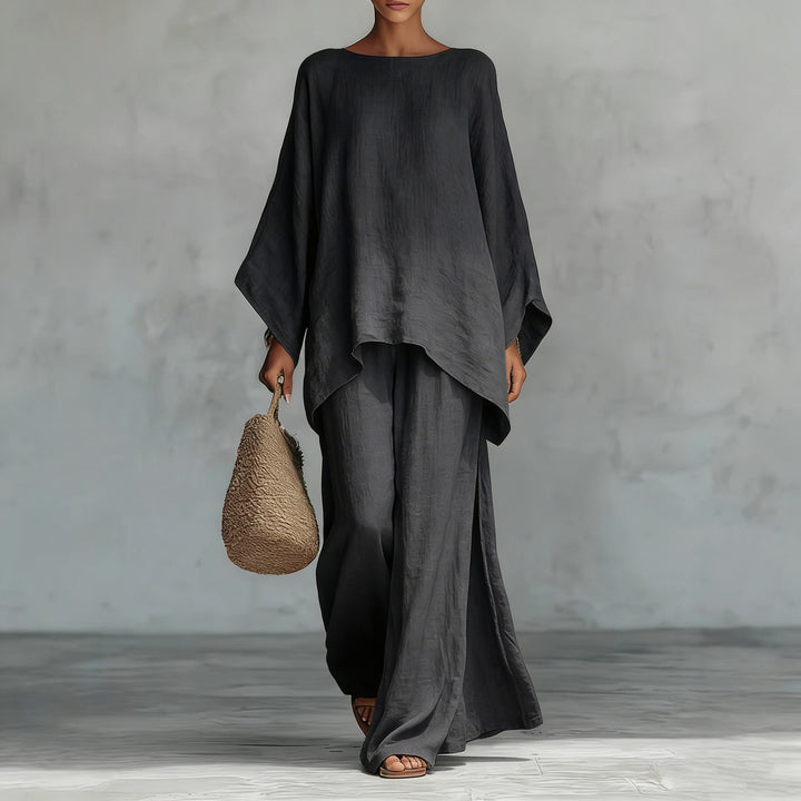 Minimalist 2-Piece Set for Women, Loose Top and Wide-Leg Pants
