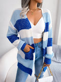 Women's Plaid Cardigan with Lantern Sleeves, Knit Jacket