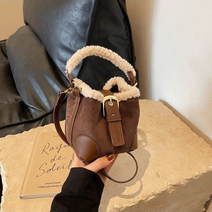 Small fluffy bucket crossbody bag