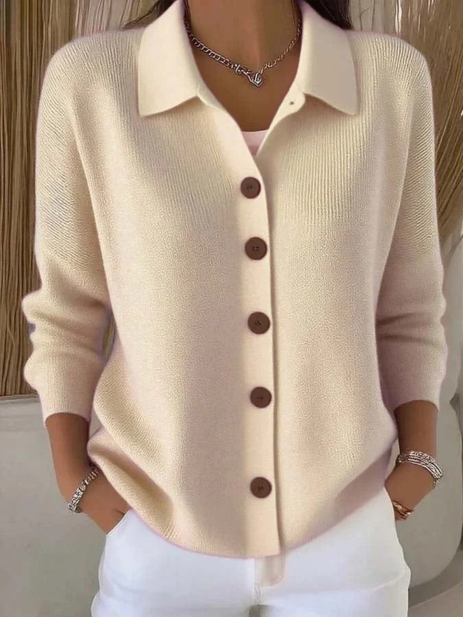Knitted Lapel Cardigan, Button-Front Long Sleeve Sweater Coat