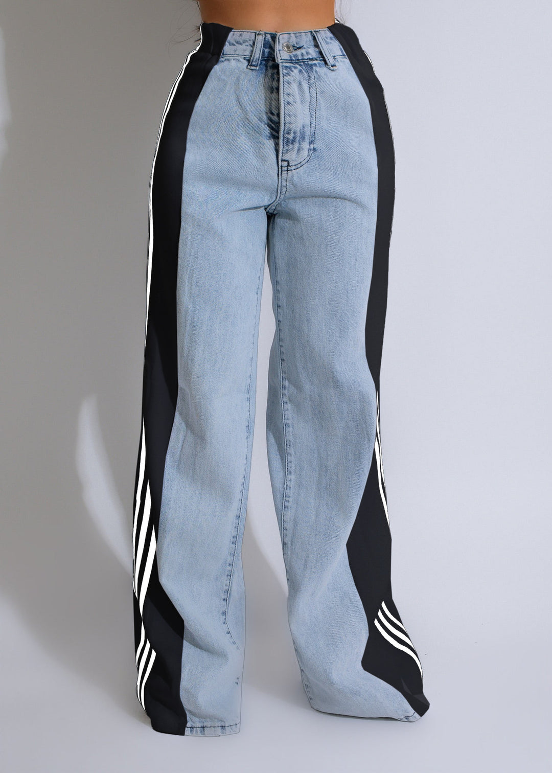 High waisted wide leg jeans with a bold side stripe and stretch