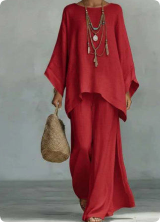 Minimalist 2-Piece Set for Women, Loose Top and Wide-Leg Pants