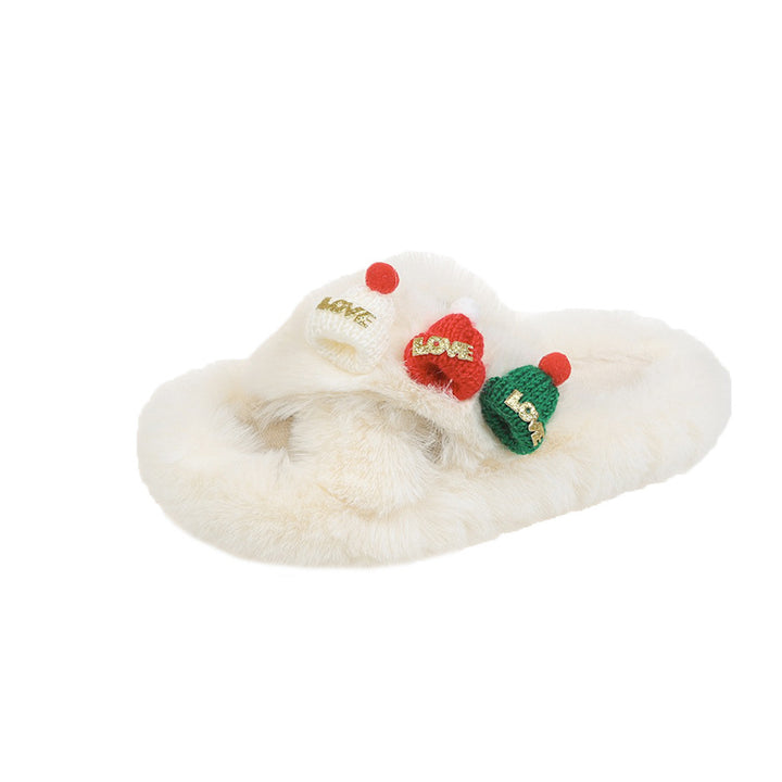 Christmas Hat Fluffy Slippers, Warm Toe-Covering Style