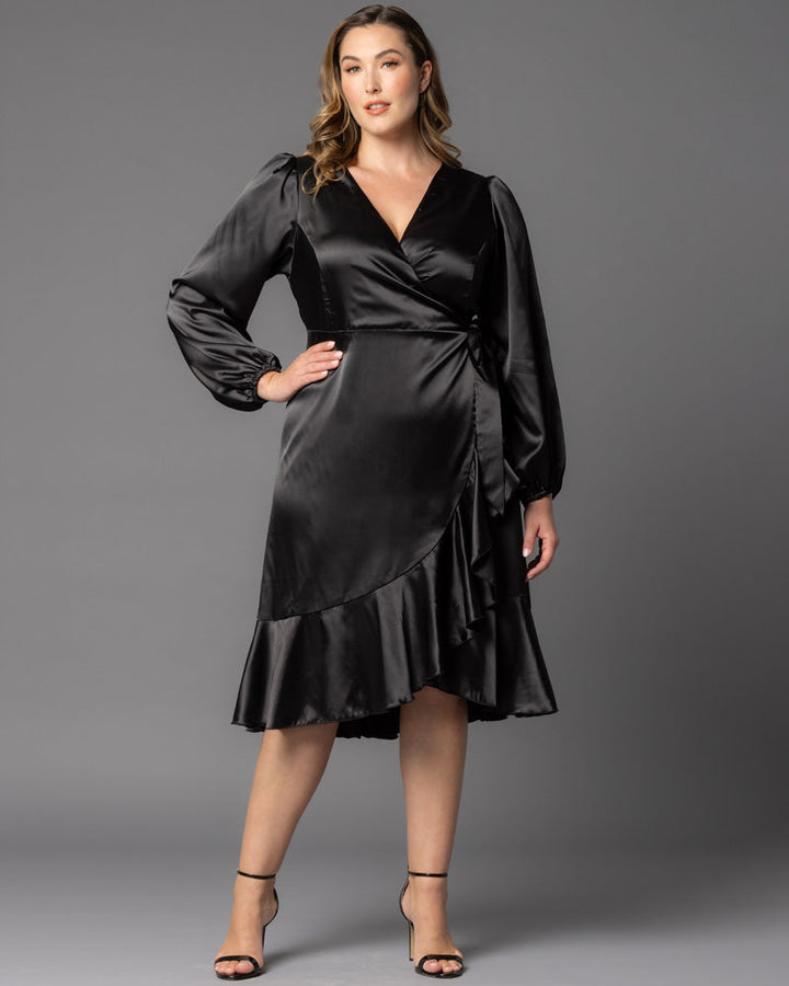 Serena Satin Ruffle Wrap Dress - Sale!