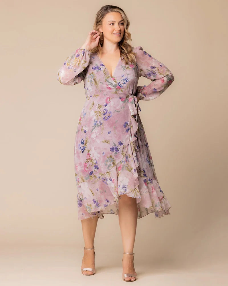 Clara Chiffon Long Sleeve Wrap Dress - Sale!