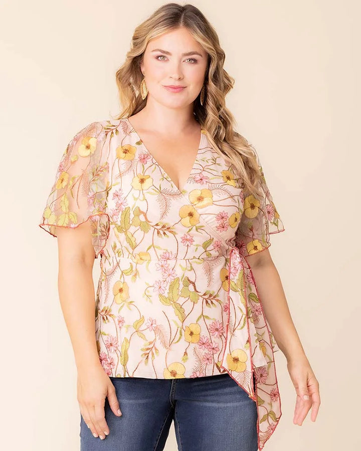 Rosalie Embroidered Wrap Top