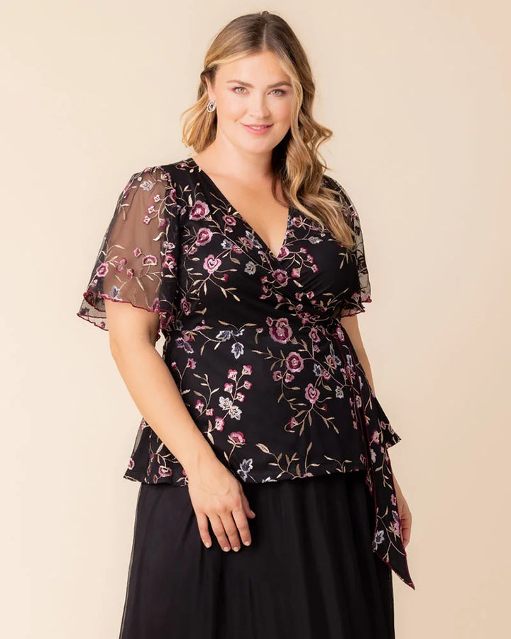 Rosalie Embroidered Wrap Top