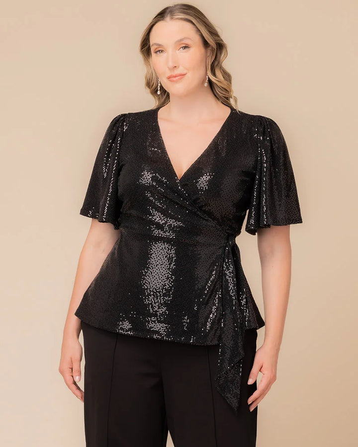 Shimmering Sequin Wrap Top