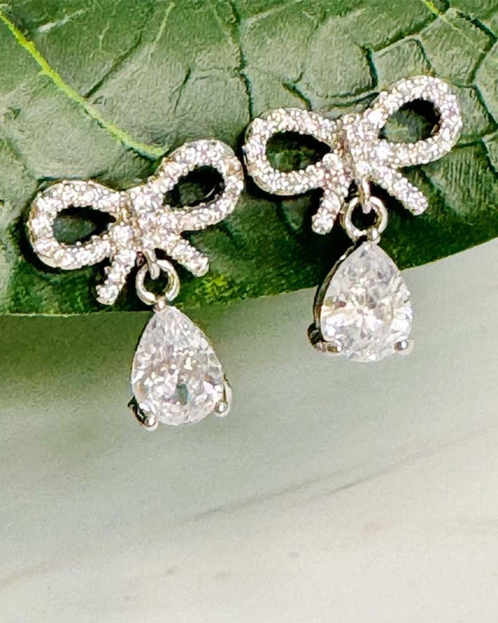 Glittering Bow Teardrop Earrings