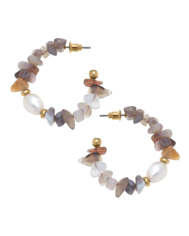 Lulu Pearl &amp; Gemstone Hoop Earrings