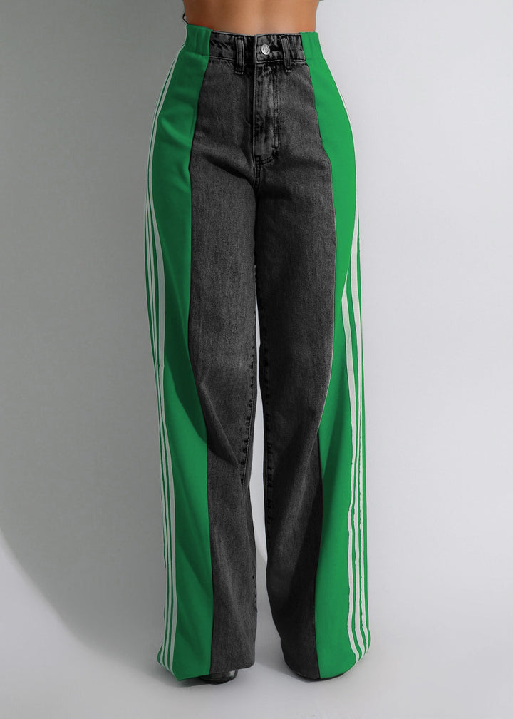 High waisted wide leg jeans with a bold side stripe and stretch