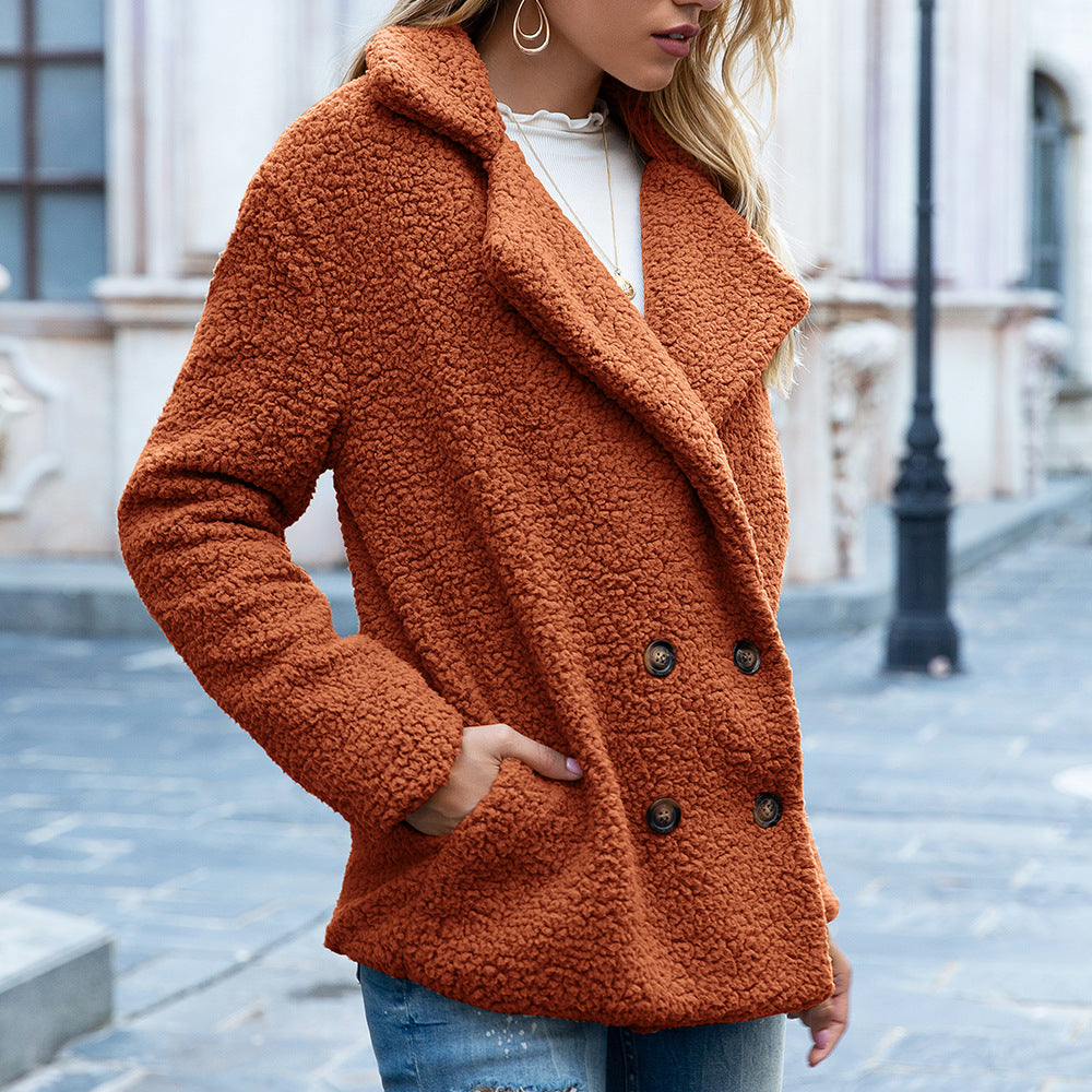 Fluffy Lapel Button Coat, Loose Fit Cozy Winter Jacket