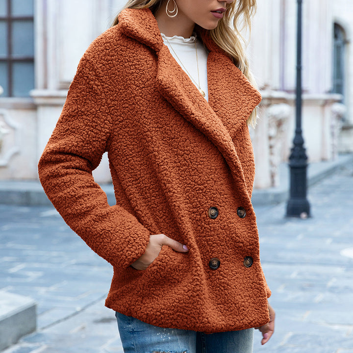 Fluffy Lapel Button Coat, Loose Fit Cozy Winter Jacket
