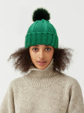 Knit beanie with faux fur pom pom