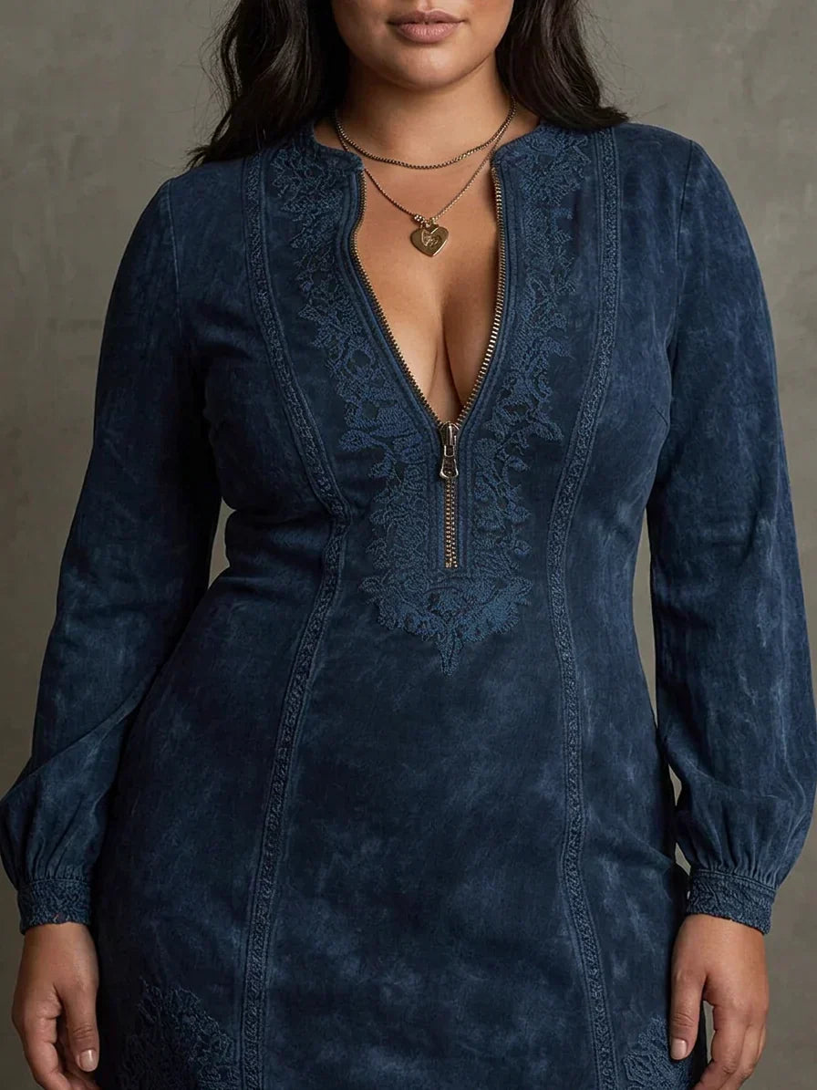 Layla  Blue Suede Mini Dress with Lace