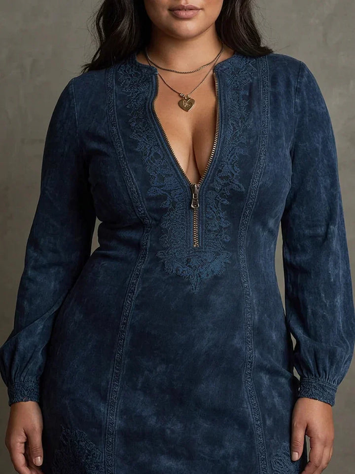 Layla  Blue Suede Mini Dress with Lace