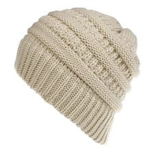Women's Mixed-Color Knit Ponytail Beanie, Acrylic Wool Hat