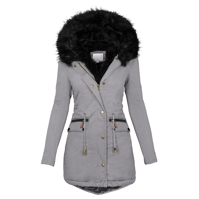 Plush Hooded Parka, Thick Zip-Up Mid-Length Winter Jacket