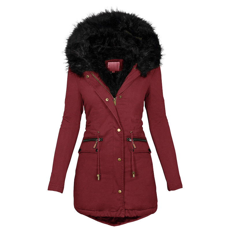 Plush Hooded Parka, Thick Zip-Up Mid-Length Winter Jacket