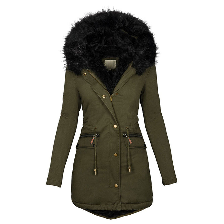 Plush Hooded Parka, Thick Zip-Up Mid-Length Winter Jacket