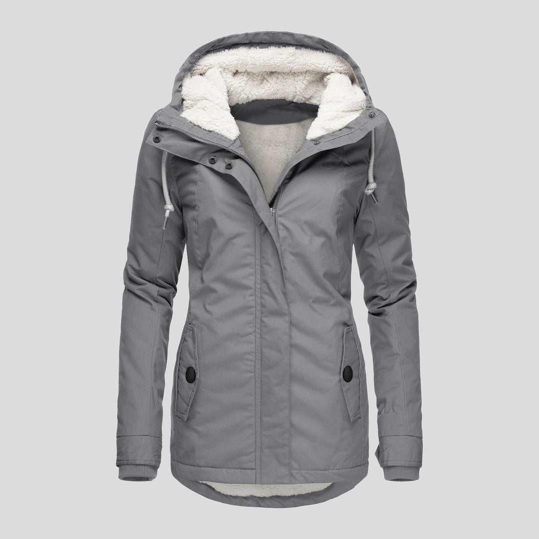 Hooded winter jacket with fleece lining, zip and pockets