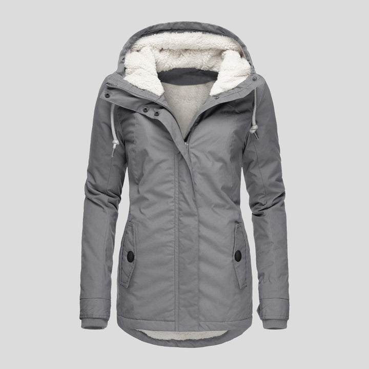 Hooded winter jacket with fleece lining, zip and pockets