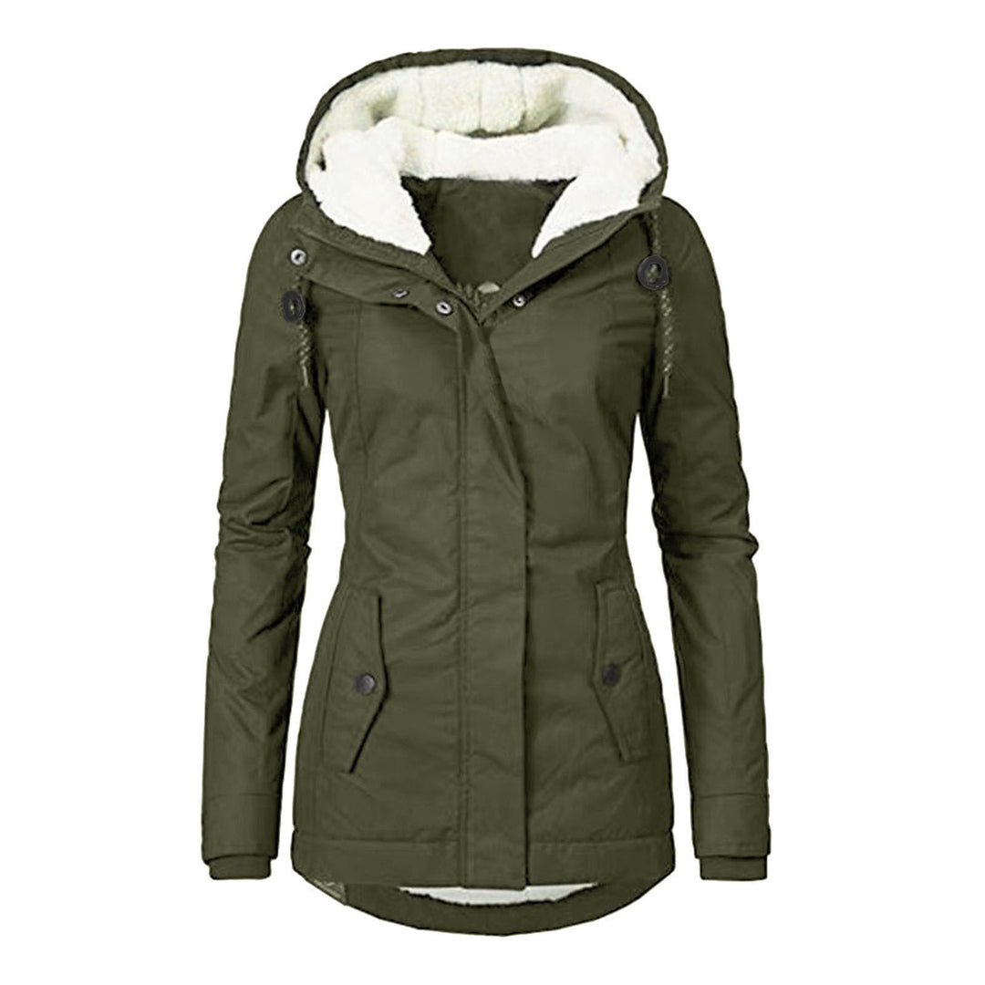 Hooded winter jacket with fleece lining, zip and pockets