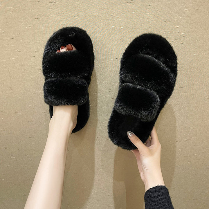 Faux Fur Bedroom Slippers with Hollow-Out Design