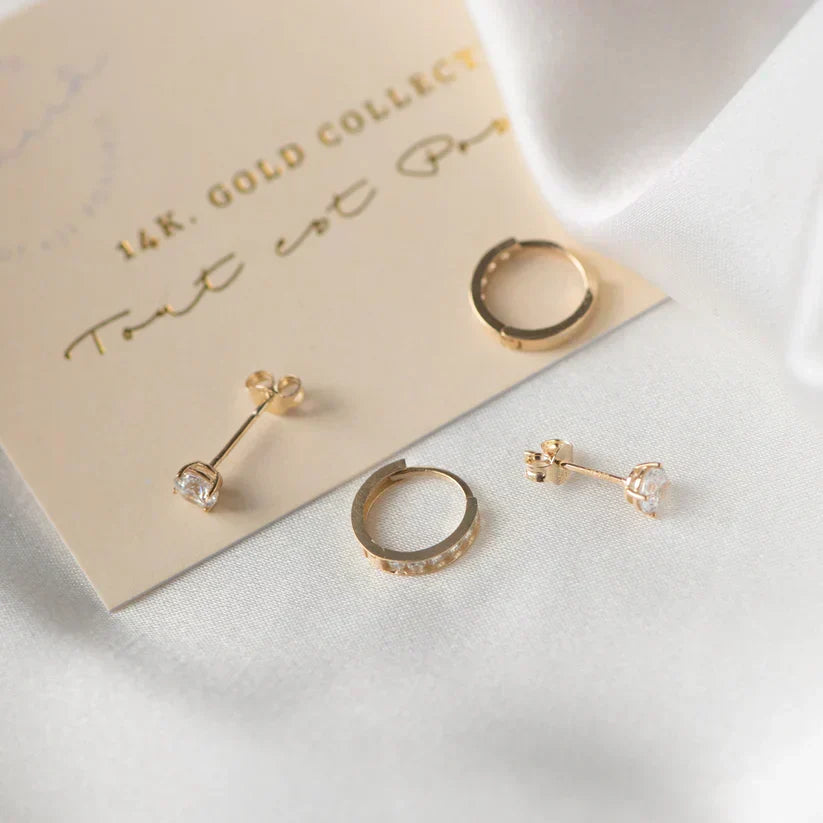 Rosa Brillane Stone Earrings Set | Gold