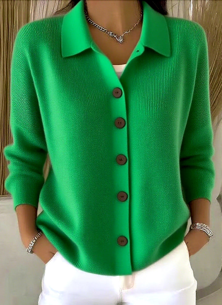 Knitted Lapel Cardigan, Button-Front Long Sleeve Sweater Coat
