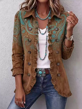 Ruffle Pleated Lapel Blazer, Casual Office Jacket for Women