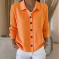 Knitted Lapel Cardigan, Button-Front Long Sleeve Sweater Coat