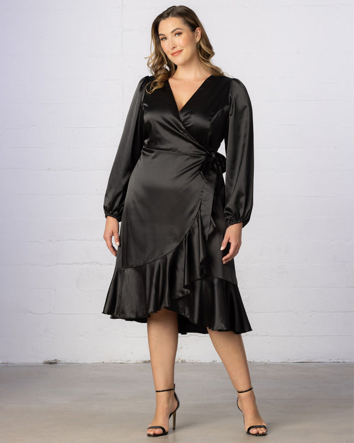 Serena Satin Ruffle Wrap Dress - Sale!