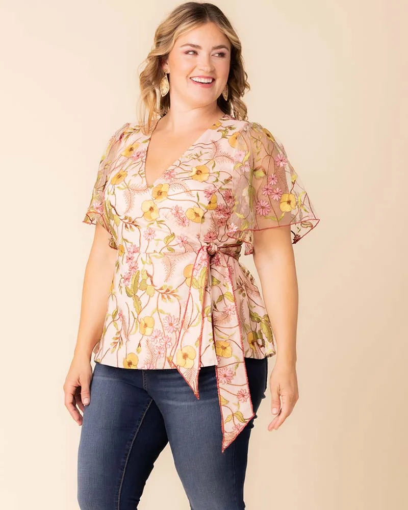 Rosalie Embroidered Wrap Top