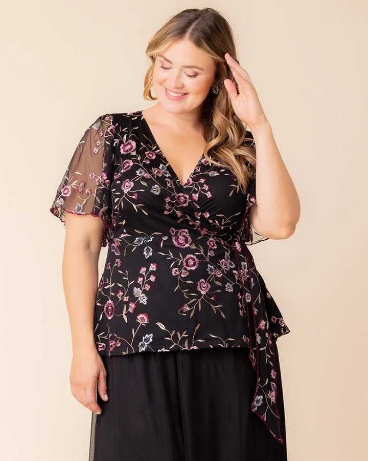 Rosalie Embroidered Wrap Top
