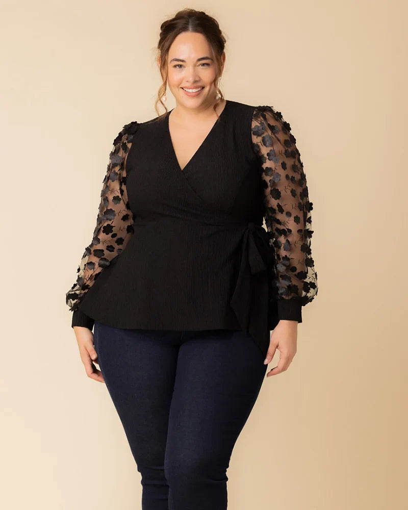 Scattered Petals Long Sleeve Wrap Top