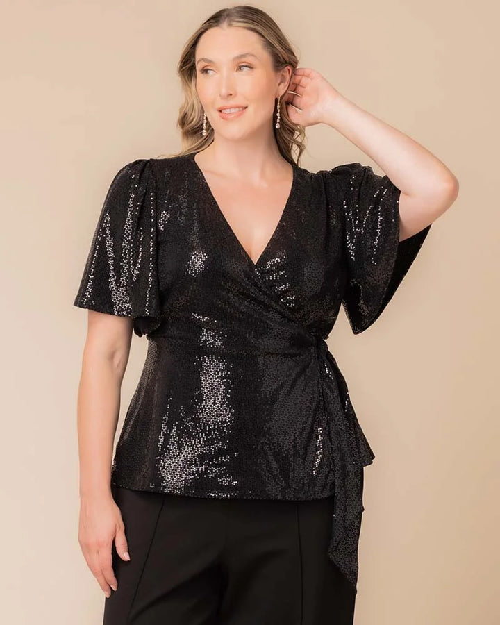 Shimmering Sequin Wrap Top