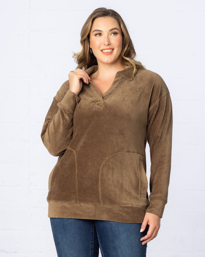 Oversized Collared Corduroy Pullover Tunic Top - Final Sale!