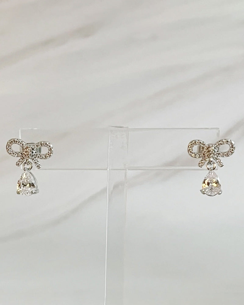 Glittering Bow Teardrop Earrings