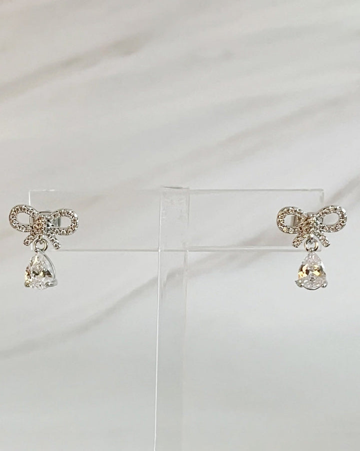 Glittering Bow Teardrop Earrings