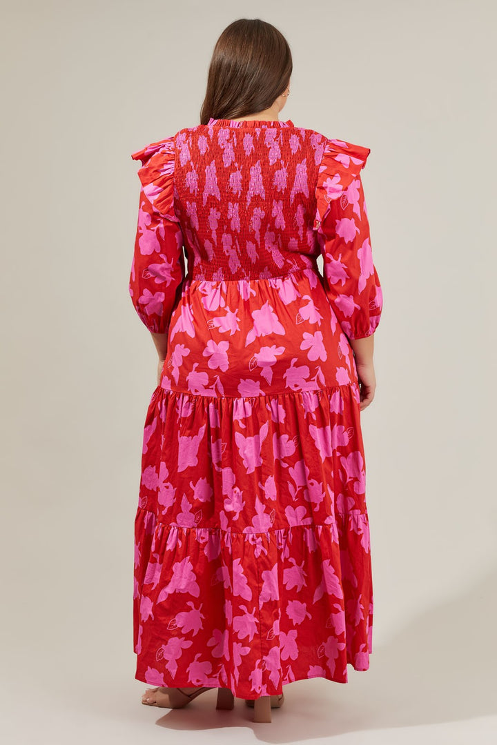 Raspberry Bliss Brighton Smocked Poplin Maxi Dress Curve