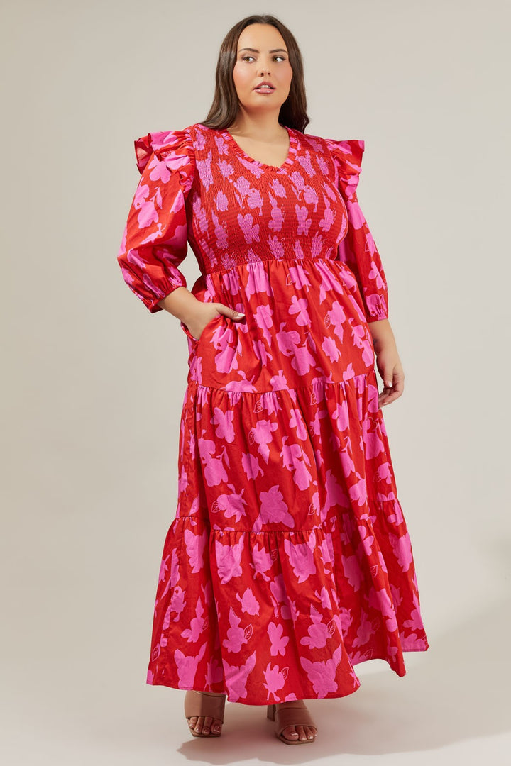 Raspberry Bliss Brighton Smocked Poplin Maxi Dress Curve