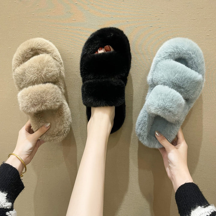 Faux Fur Bedroom Slippers with Hollow-Out Design