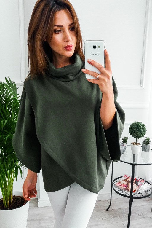 Long Fleece-Lined Cardigan with Batwing Sleeves