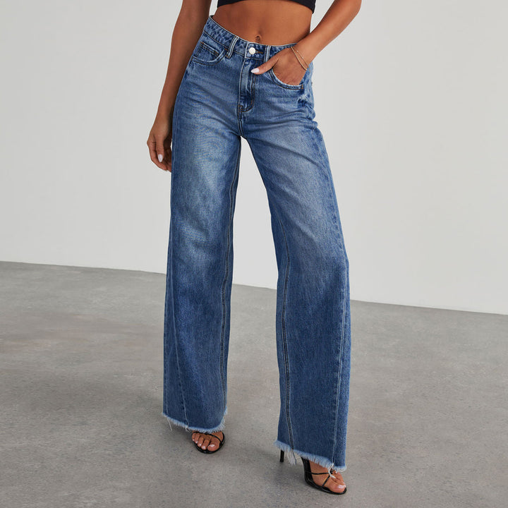 Wide-Leg Jeans with Pockets for Women, High-Waist Slim Straight