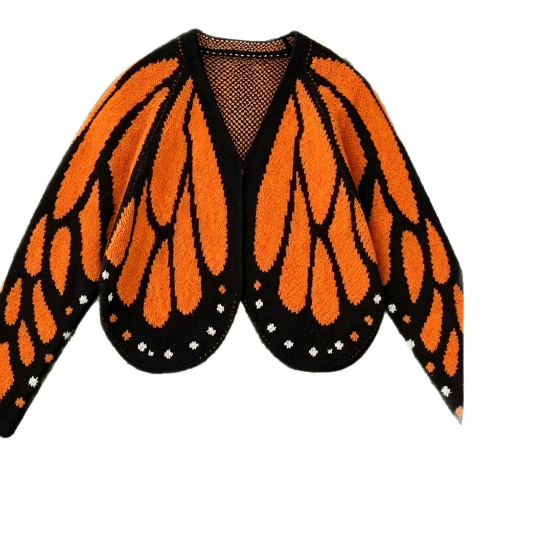 Butterfly Knit Cardigan, Open Front Long Sleeve Sweater